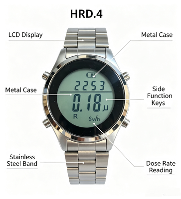 HRD-4 High Precision Wrist Type Radiation Monitor 50KeV-1.3MeV Energy Range Adjustable Threshold Sound Light Alarm Dosage Meter